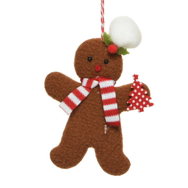 Pluche kerstornament - Gingerbread poppetje - Met koksmuts en kerstboom