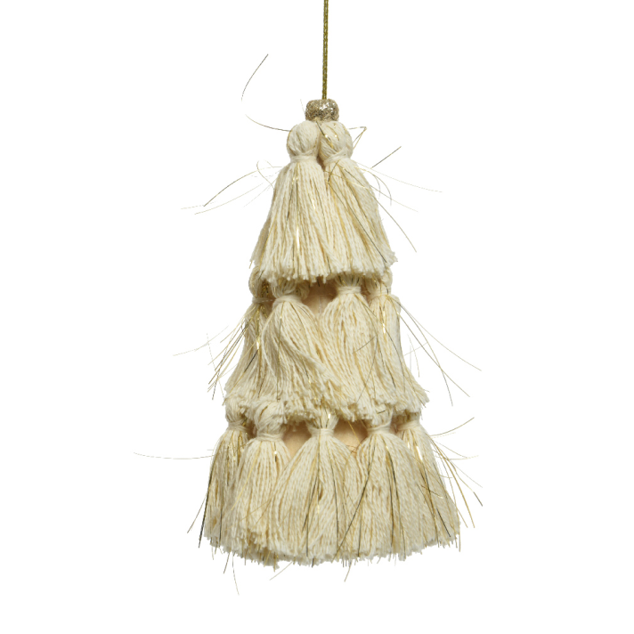 Kerstornament - Kwastjes kerstboom - Wit - 15cm