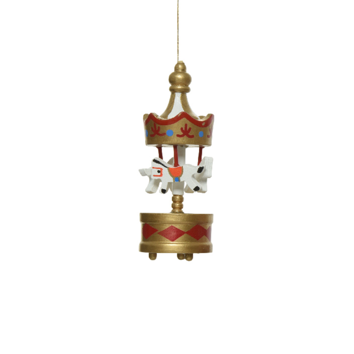 Kerstornament - Houten mini carrousel - Goud