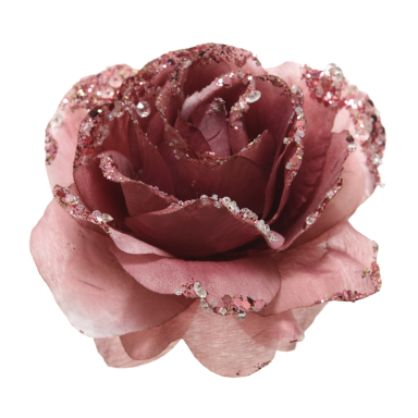 Kerstornament - Roos op klip - Donker roze - 14cm