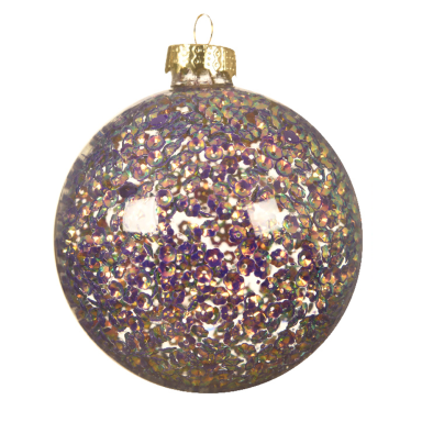 Glazen kerstbal - Gevuld met paarse pailletten
