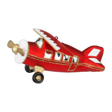 Inge Glas kerstornament - Vliegtuig met propeller