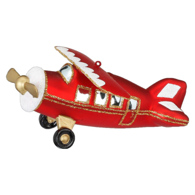 Glazen kerstornament - Vliegtuig met propeller