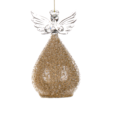 Goodwill glazen kerstornament - Engel met gouden glitters - Transparant