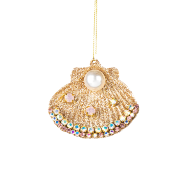 Goodwill kerstornament - Schelp met parels en glitters - Goud