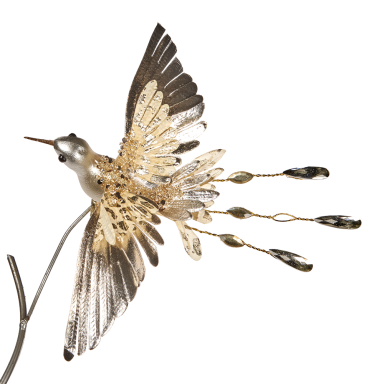 Goodwill glazen kerstornament - Kolibri met parels en glitters - Op klip - Goud en champagne