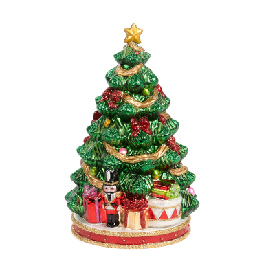 Goodwill glazen ornament - Kerstboom met cadeaus - Groen - 23cm