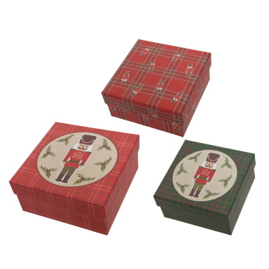 Papieren cadeauboxen - Met notenkraker - Rood - 3-delig