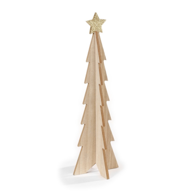 Houten kerstboom - Met gouden glitter ster - 68cm