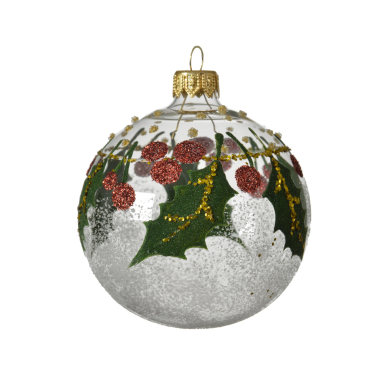 Glazen kerstbal - Ecoglas - Met hulst en besjes - 8cm