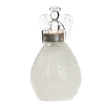 Glazen kaarsenhouder - Engel - Met witte parels - 17cm