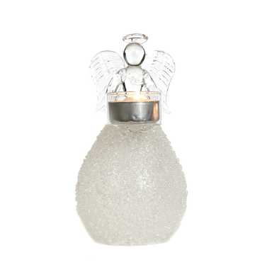Glazen kaarsenhouder - Engel - Met witte parels - 15cm