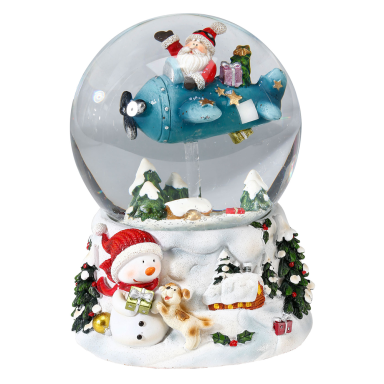 Inge Glas sneeuwbol - Kerstman in vliegtuig