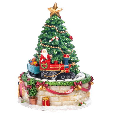 Goodwill muziekdoos - Kerstboom met trein - Rood en groen