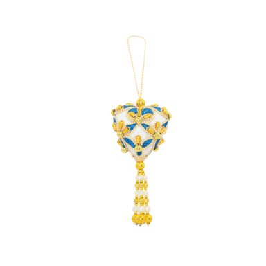Delfts Blauw hart ornament met wit en gouden parels