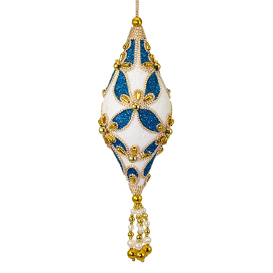Delfts Blauw pegel ornament met wit en gouden parels