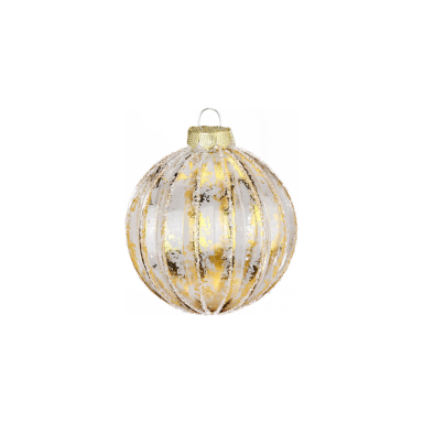 Glazen kerstbal - Met verticale lijnen - Transparant goud - 8cm