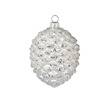 Glazen kerstornament - Dennenappel - Met zilveren glitters - 8cm