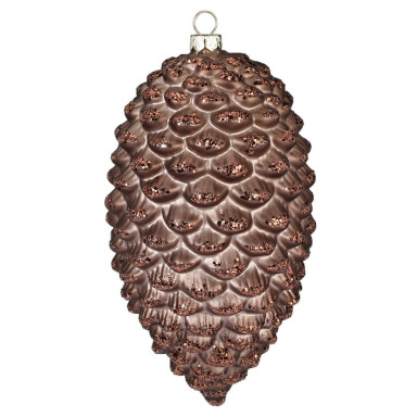 Glazen kerstornament - Dennenappel - Met bruine glitters - 16cm