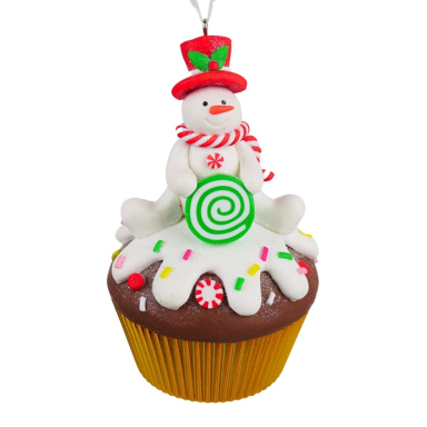 Kurt Adler kerstornament - Cupcake met sneeuwpop