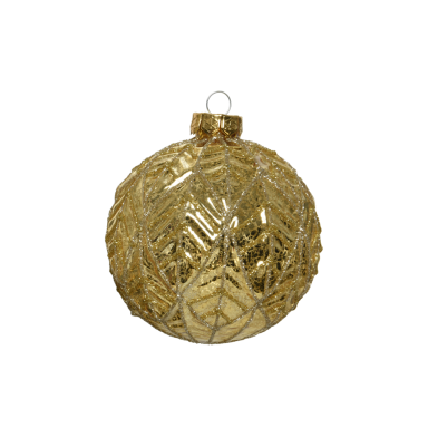 Glazen gouden kerstbal met blad patroon