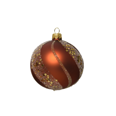 Glazen kerstbal - Met swirl van sterren en sneeuw - Bruin - 8cm