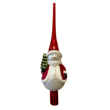 Glazen piek - Sneeuwpop met kerstboom - Rood en wit