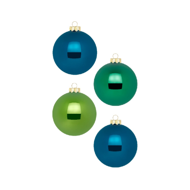 Set van 12 glazen blauwe en groene kerstballen
