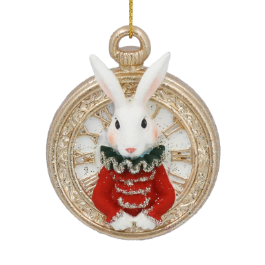 Gisela Graham kerstornament - Wit konijn met zakhorloge