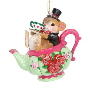 Gisela Graham kerstornament - Muis in theepot