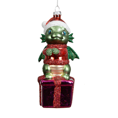 Decoris kerstornament - Draak op cadeau
