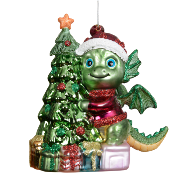 Decoris kerstornament - Draak met kerstboom