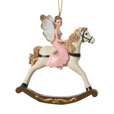 Decoris kerstornament - Hobbelpaard met fee