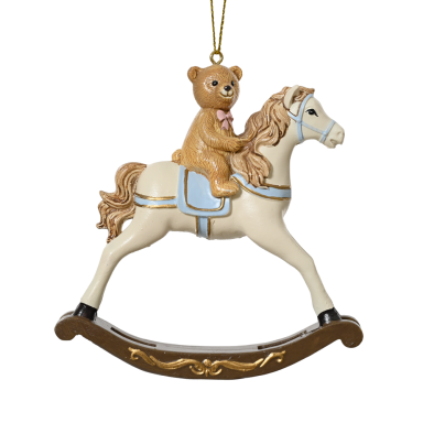 Decoris kerstornament - Hobbelpaard met teddybeer