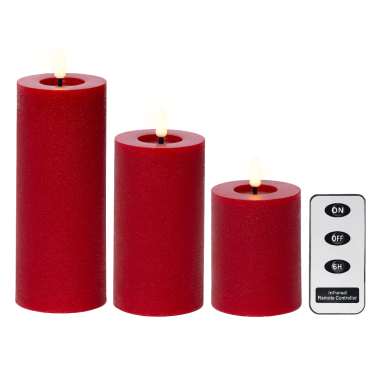 Lumineo LED stompkaarsen - Rood - Set van 3 - Met afstandsbediening