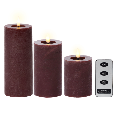Lumineo LED stompkaarsen - Wijnrood - Set van 3 - Met afstandsbediening