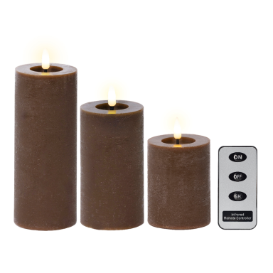 Lumineo LED stompkaarsen - Bruin - Set van 3 - Met afstandsbediening