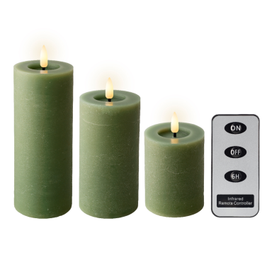 Lumineo LED stompkaarsen - Groen - Set van 3 - Met afstandsbediening