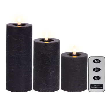 Lumineo LED stompkaarsen - Grijs - Set van 3 - Met afstandsbediening