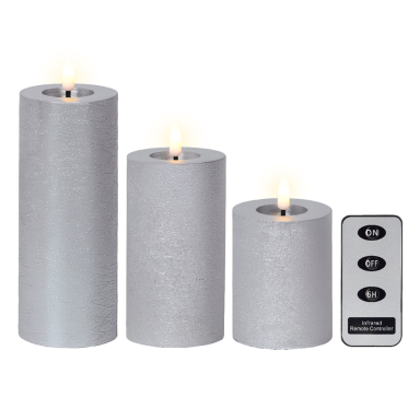 Lumineo LED stompkaarsen - Zilver - Set van 3 - Met afstandsbediening