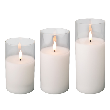 Lumineo LED kaarsen - Wit - In glas - Set van 3