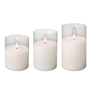Lumineo LED kaarsen - Wit - In glas - Set van 3