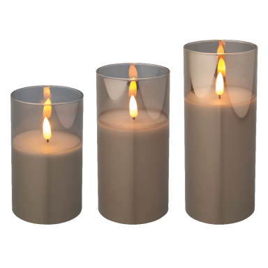 Lumineo LED kaarsen - Wit - In rookglas - Set van 3