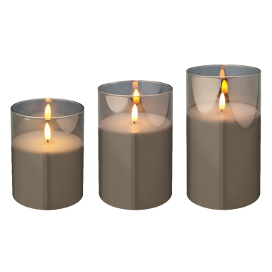 Lumineo LED kaarsen - Wit - In rookglas - Set van 3