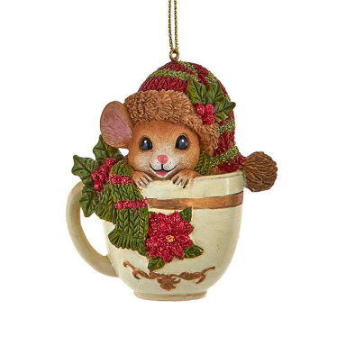 Kurt Adler kerstornament - Muis in mok
