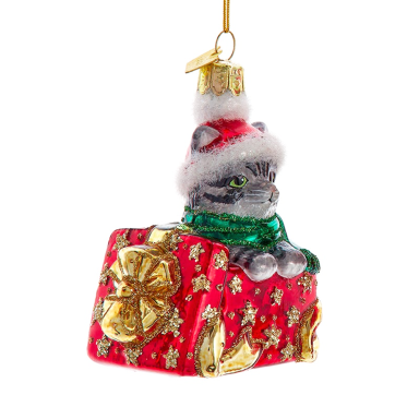 Kurt Adler kerstornament - Kitten in cadeautje