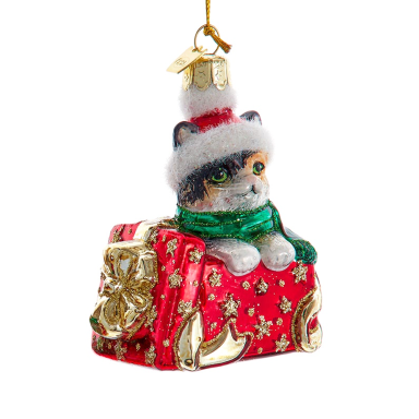 Kurt Adler kerstornament - Kitten in cadeautje