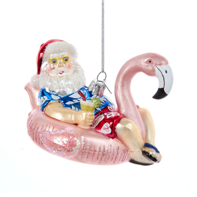 Kurt Adler kerstornament - Kerstman in opblaas flamingo