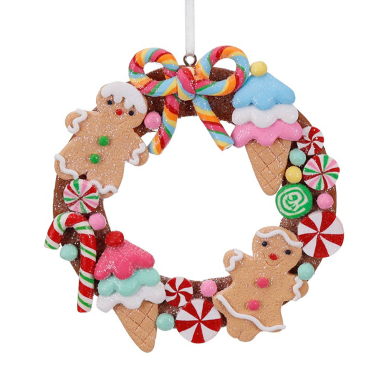Goodwill kerstornament - Gingerbread krans met snoep