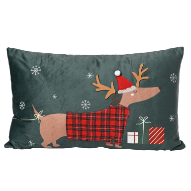 Decoris kerstkussen - Met teckel